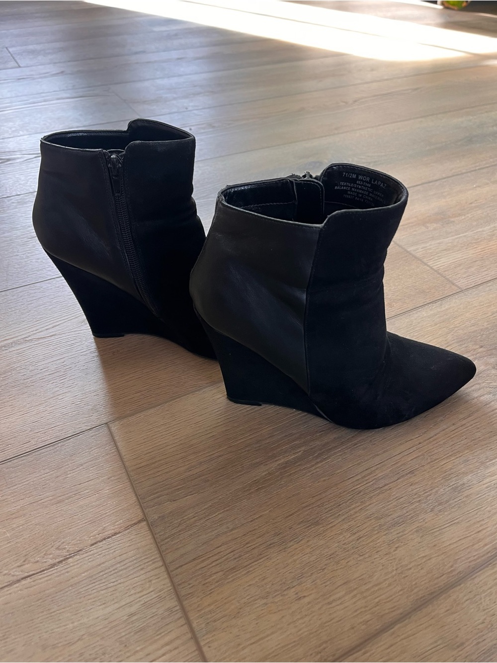 Worthington Black Suede and Leather Wedge Ankle Boots